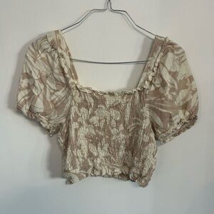 Monteau Beige and Cream Floral Crop Top